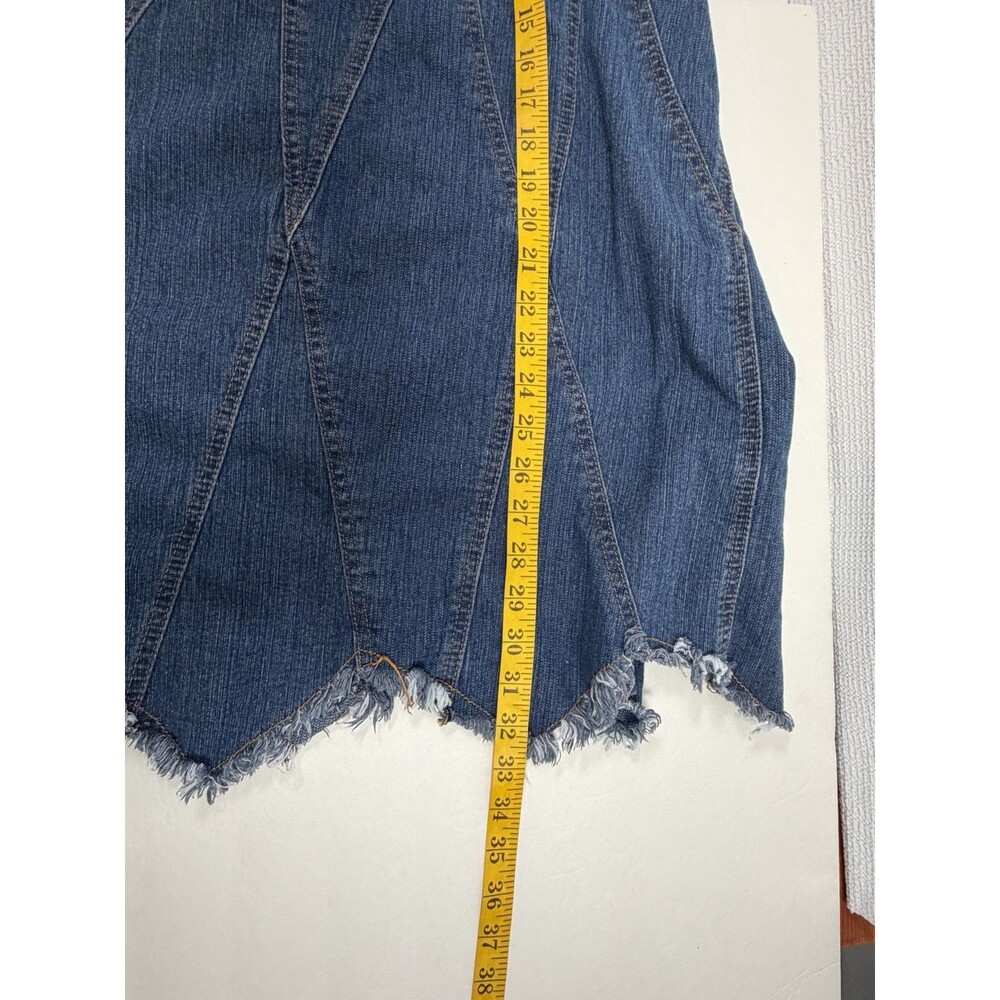 BE-GIRL Denim Midi Skirt Women Size S Blue Patchwork Frayed Hem Y2K Stretch - Picture 8 of 8